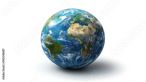 Fototapeta Naklejka Na Ścianę i Meble -  planet Earth, the Eastern Hemisphere, the continents of Europe and Australia are visible, very beautiful, detailed, white background,isolated, on a white background