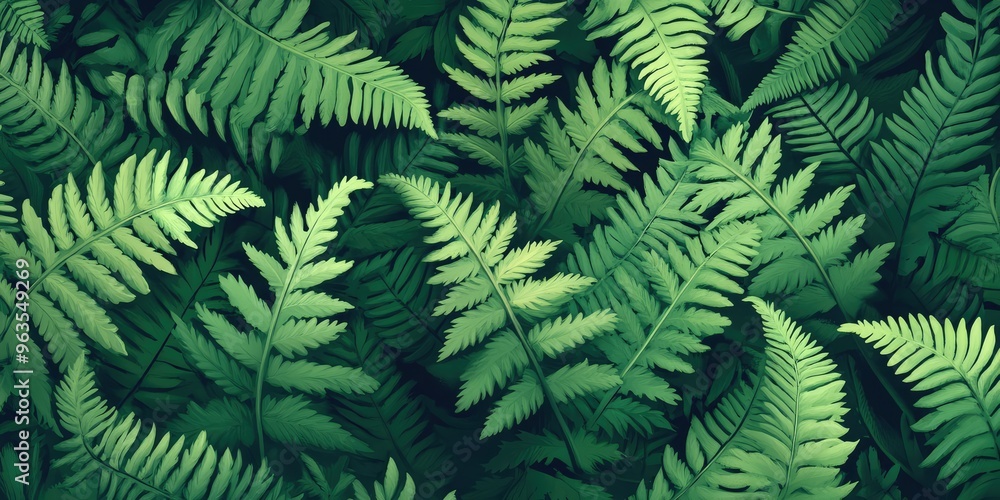 Close-up illustration of green fern leaves. AI generated illustration Close-up illustration of green fern leaves. AI generated illustration
