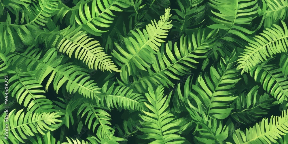 Close-up illustration of green fern leaves. AI generated illustration Close-up illustration of green fern leaves. AI generated illustration