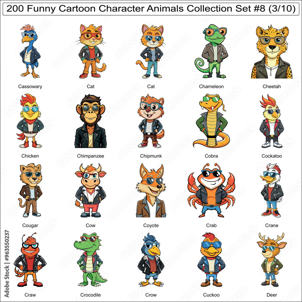 Obraz premium Funny Cartoon Character Animals Collection Set of 200 Isolated Animals Part 3