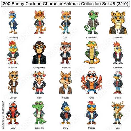 Funny Cartoon Character Animals Collection Set of 200 Isolated Animals Part 3