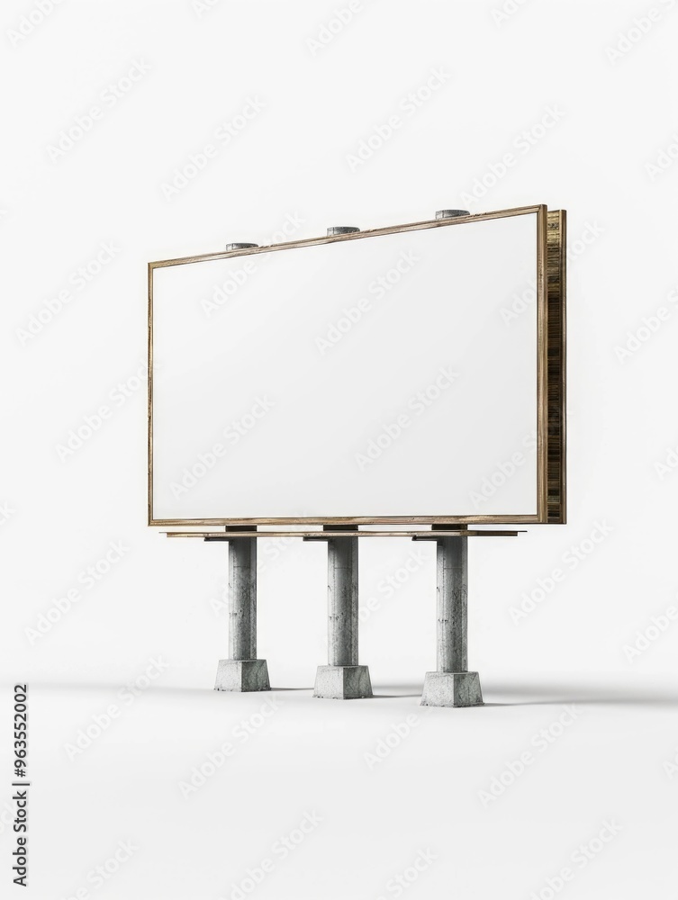 Obraz premium A billboard with three pillars holding it up. The billboard is white and has no writing on it