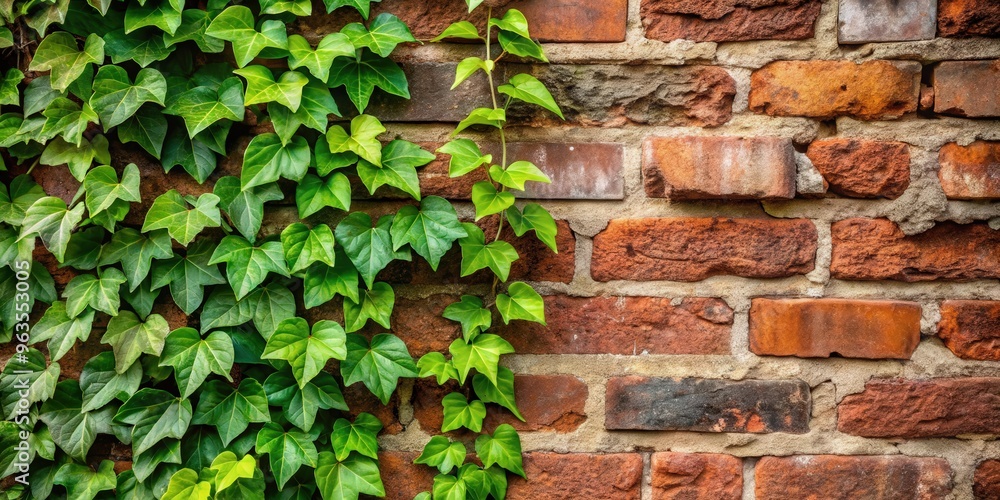 Close-up of ivy bush growing on a weathered brick wall Close-up of ivy bush growing on a weathered brick wall