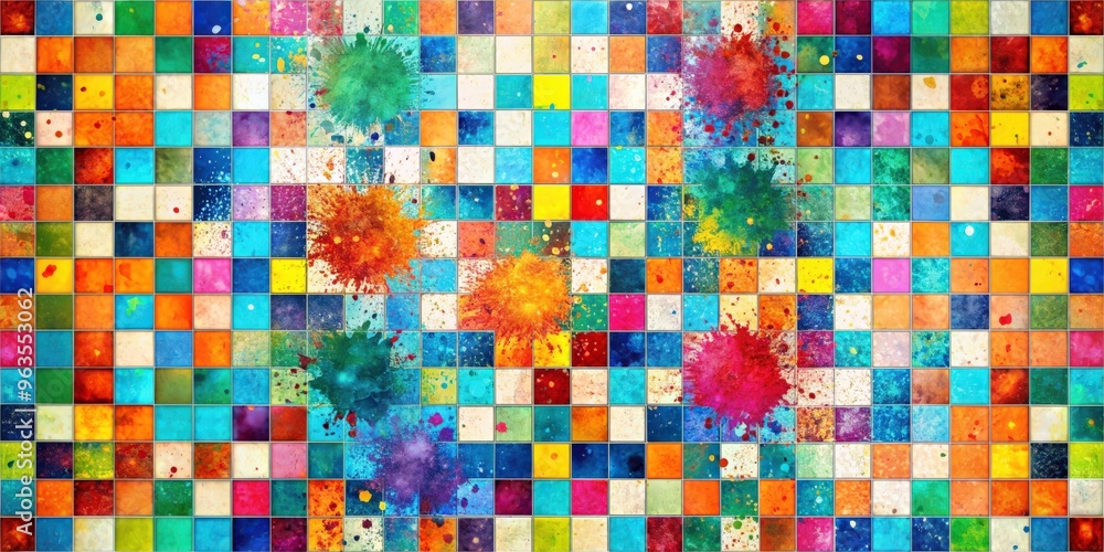Abstract texture of squares and paint splashes creating a modern and dynamic pattern Abstract texture of squares and paint splashes creating a modern and dynamic pattern