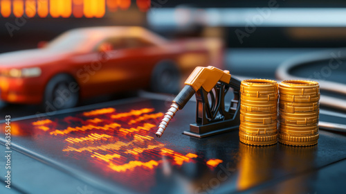 Wallpaper Mural Rising gas prices concept, with a 3D illustration of a fuel pump and climbing crude oil prices.  Torontodigital.ca