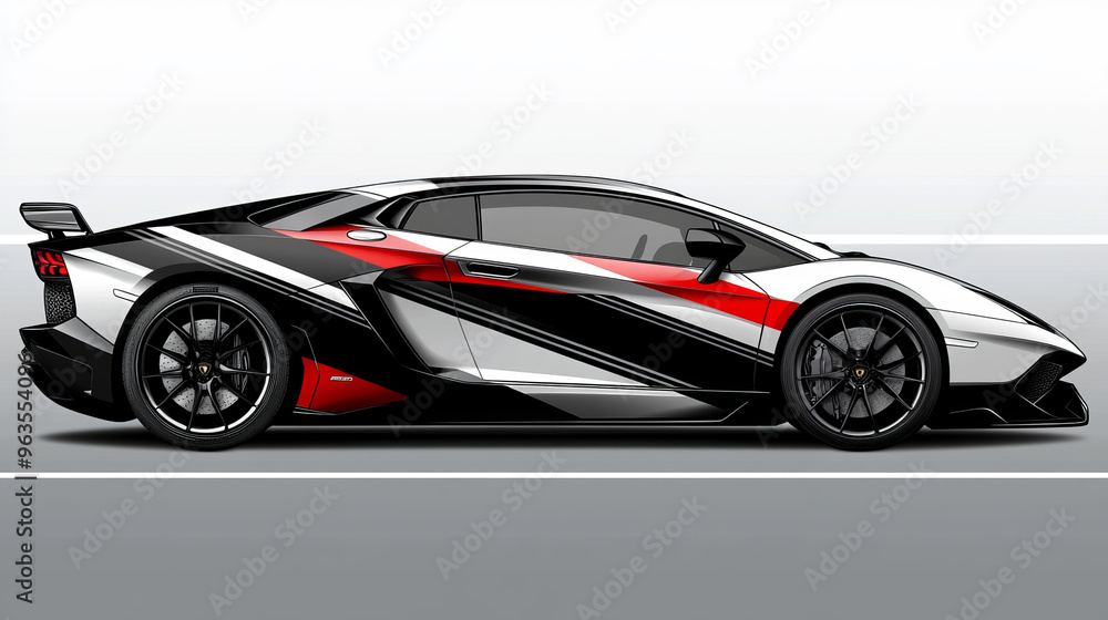 Fototapeta premium Wrap design for cars with black sports stripes.