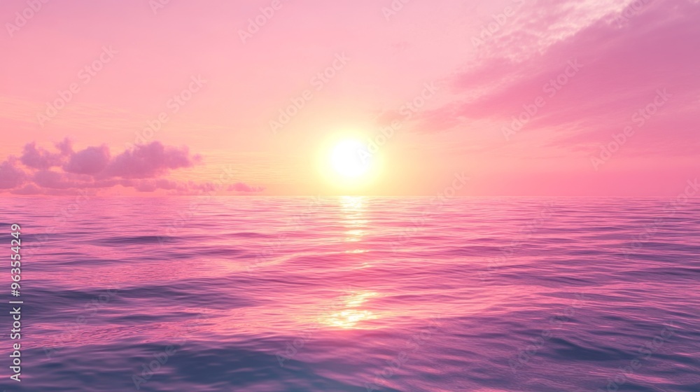 Pink Sunset Over Calm Ocean Waves Pink Sunset Over Calm Ocean Waves