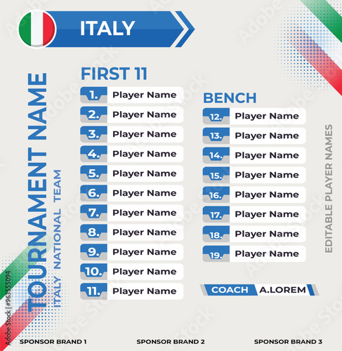 Line up for first 11 of Italy Team