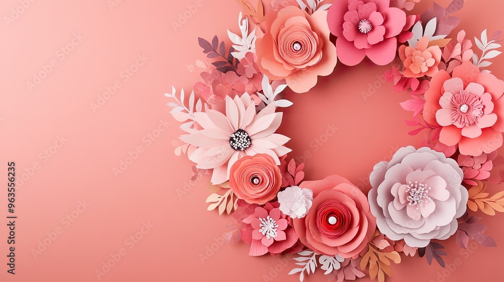 A beautiful paper flower wreath in soft pink hues, perfect for decoration or crafting inspiration. A beautiful paper flower wreath in soft pink hues, perfect for decoration or crafting inspiration.