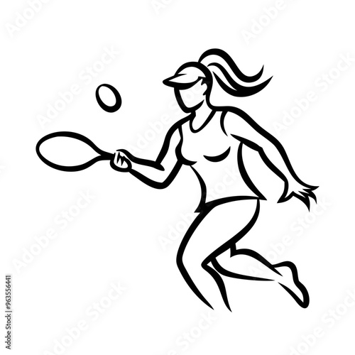 Woman playing tennis: dynamic serve pose with racket