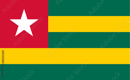 Free Download National Flag Togolese Republic, Togo, Five equal horizontal bands of green alternating with yellow; with a red canton bearing a white five-pointed star - GFXLoad