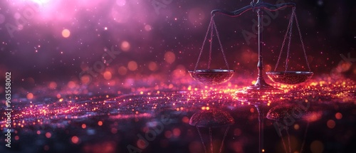 Silver Scales of Justice on a Glowing Red Background photo