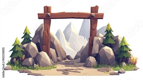 Survival game-themed leaderboard combining metal and wood elements in a low poly, cartoony style, displayed on a white background
