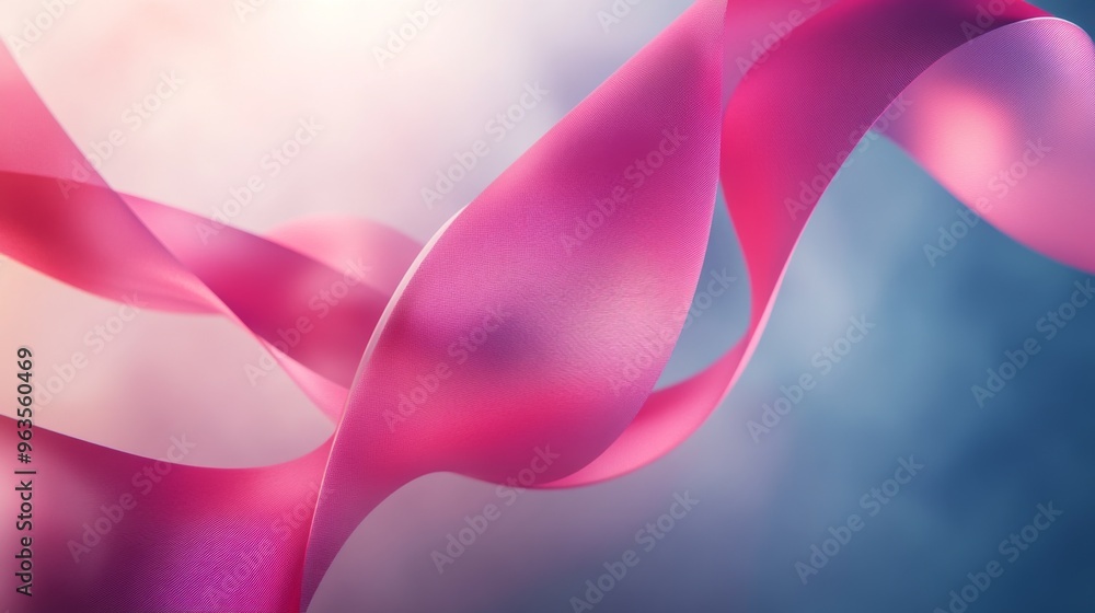 Abstract Pink Ribbon Curving Through a Blue and Pink Background Abstract Pink Ribbon Curving Through a Blue and Pink Background