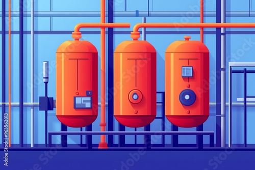 Wallpaper Mural Three large industrial tanks with pipes and gauges in a factory setting. Torontodigital.ca