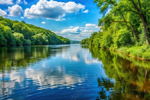 lush, waters,Connecticut River, Hartford, The extreme close up stock photo depicts the Connecticut River just north of Hartford in June showcasing its serene waters and lush greenery