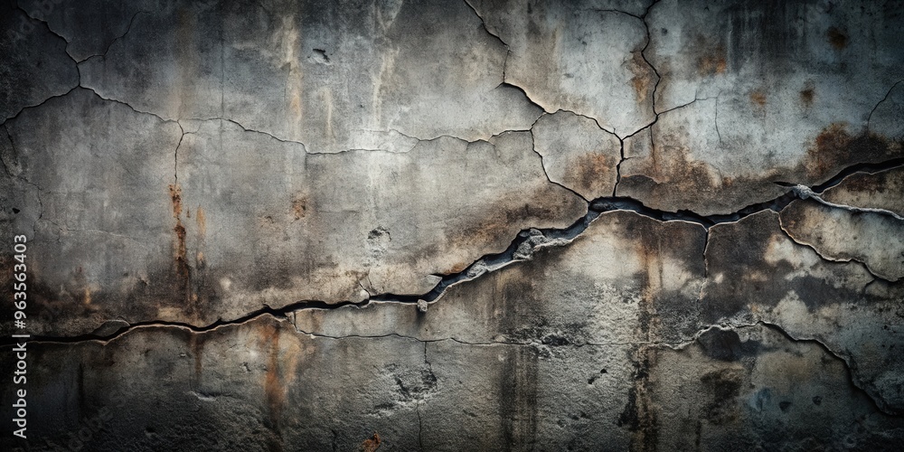 Cracked dark concrete wall with heavy grunge texture for background Cracked dark concrete wall with heavy grunge texture for background