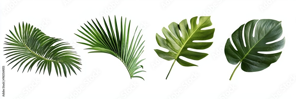 Collection of Tropical Leaves Displaying Lush Greenery on a Pure White Background Collection of Tropical Leaves Displaying Lush Greenery on a Pure White Background