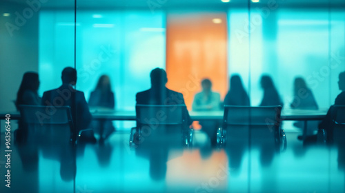 Blurred Business People in Meeting, Modern Office Building Conference Room Setting