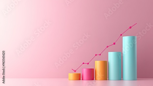 Free Download Colorful 3D bar chart showing positive growth on a pink background. Perfect for business, finance, and marketing visuals. - GFXLoad