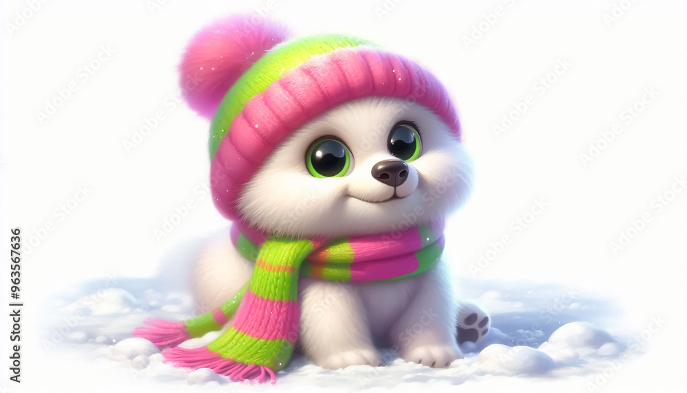 Cute polar bear illustration in snowy landscape with scarf and wool hat. Christmas Celebration Time Cute polar bear illustration in snowy landscape with scarf and wool hat. Christmas Celebration Time