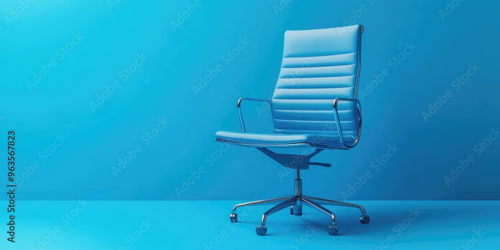 Modern Blue Office Chair on Blue Background. AI generated illustration. Modern Blue Office Chair on Blue Background. AI generated illustration.
