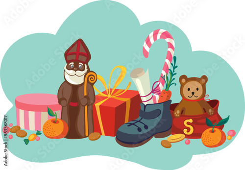 Holiday background with Saint Nicholas gifts