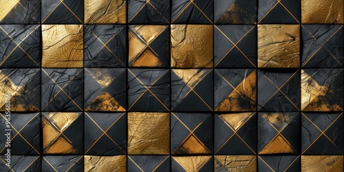 Wallpaper Mural Modern Checkered Pattern in Gold and Black. AI generated illustration Torontodigital.ca