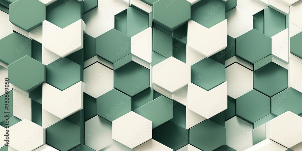 Modern Geometric Pattern Featuring Green and White Cubes. AI generated illustration