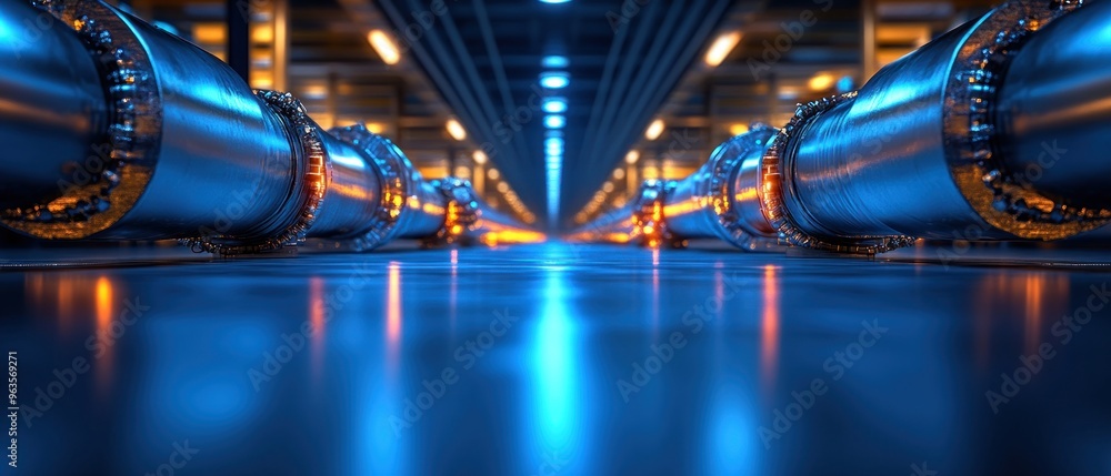 Futuristic Industrial Corridor with Blue and Orange Lighting Futuristic Industrial Corridor with Blue and Orange Lighting