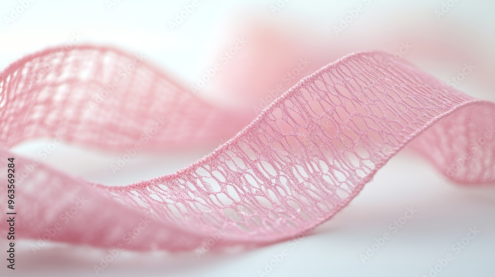 Fototapeta premium Delicate Pink Lace Ribbon With Intricate Pattern