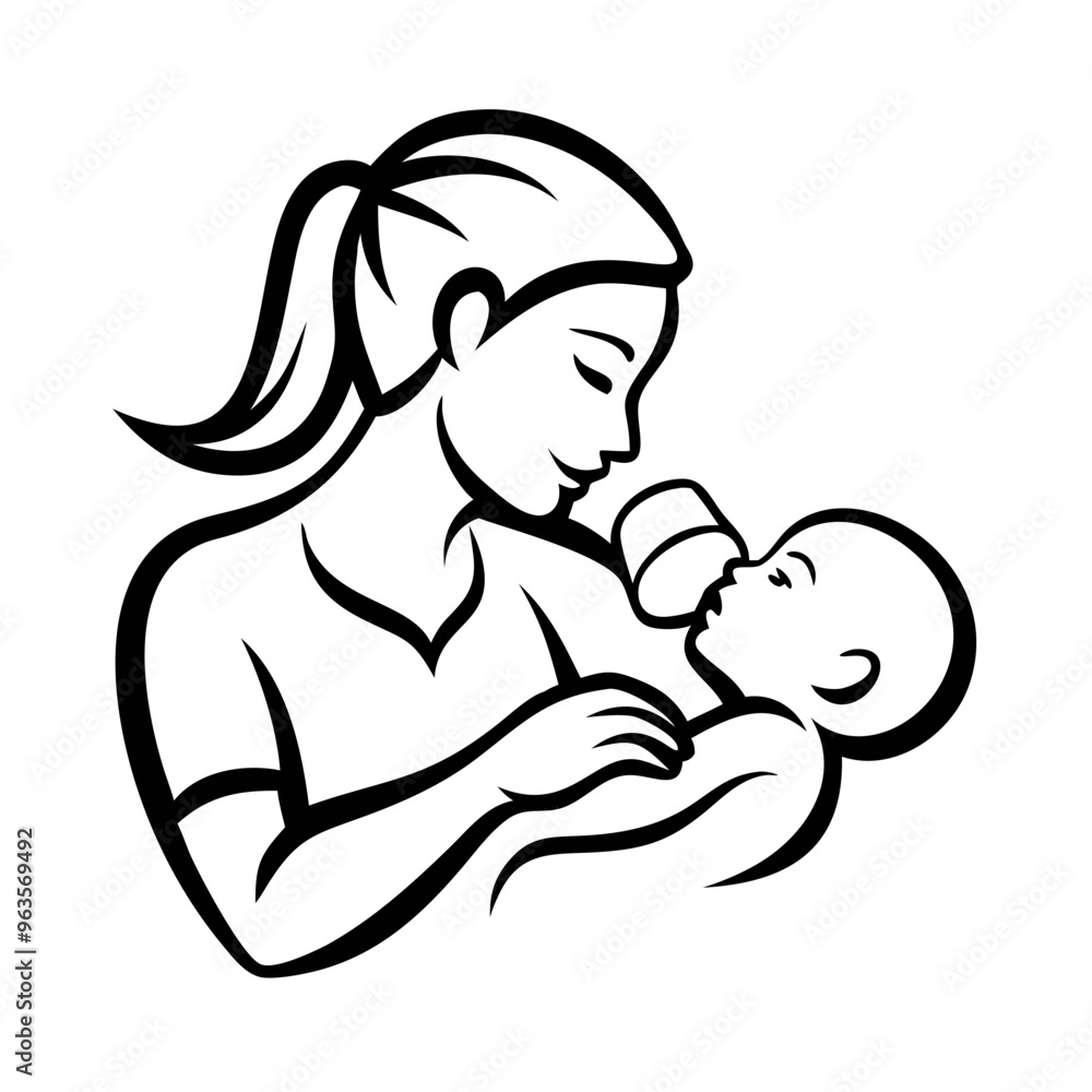 Woman feeding baby: maternal care silhouette Woman feeding baby: maternal care silhouette