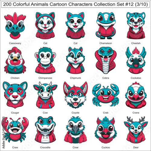 Colorful Animals Cartoon Characters Collection Set of 200 Isolated Animals Part 3