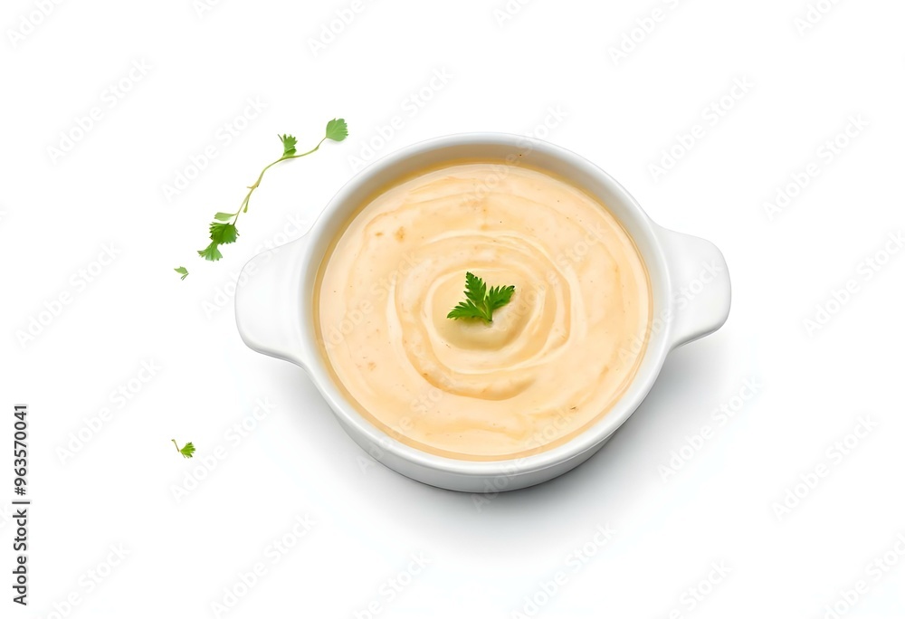 a creamy sauce in a white ceramic dish, isolated on a white background create with ai a creamy sauce in a white ceramic dish, isolated on a white background create with ai