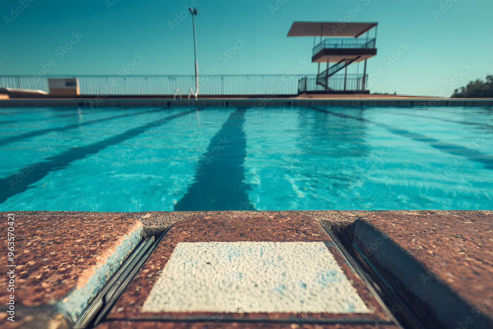 Obraz premium Swimming Pool Deck with Lanes and Starting Block