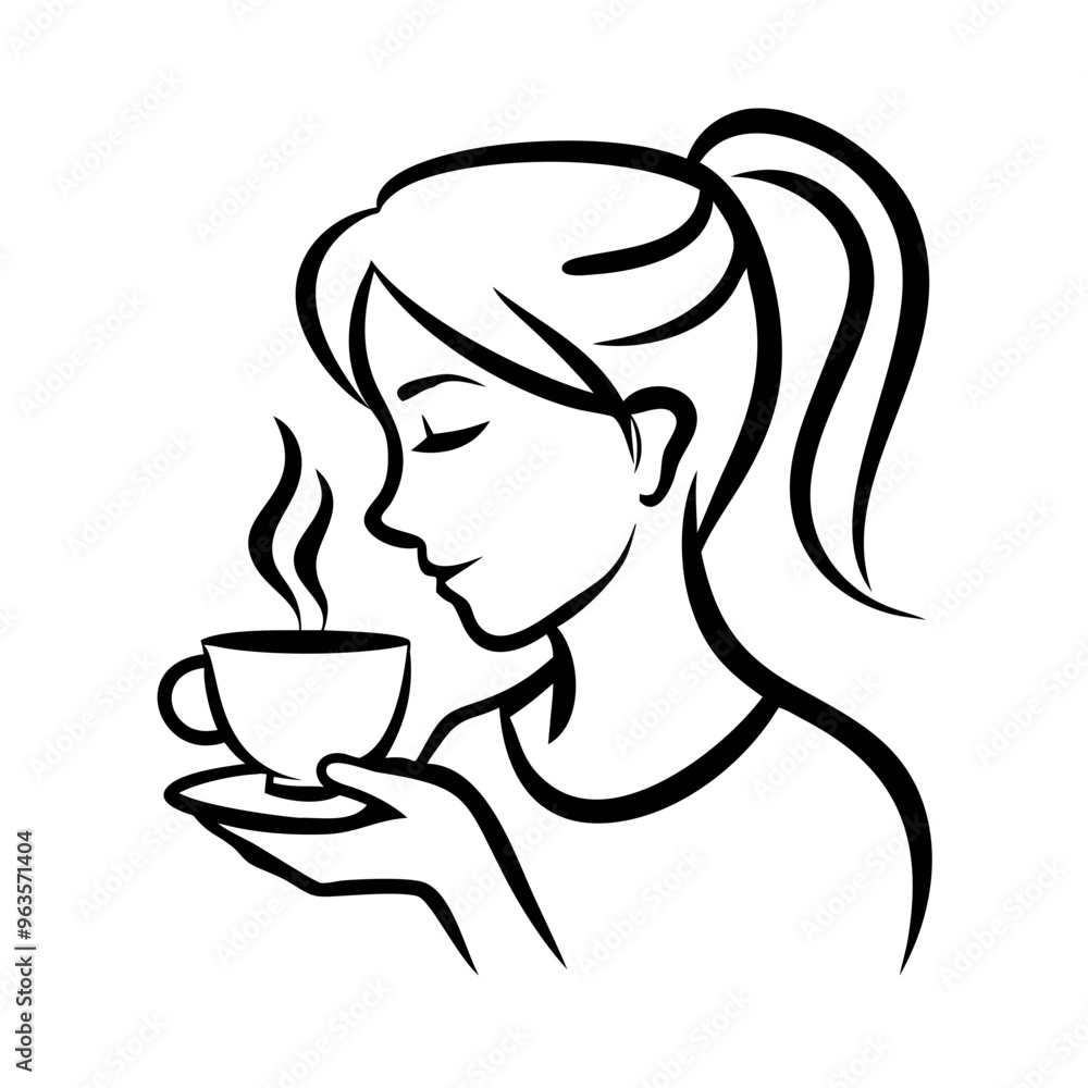 Woman enjoying tea: relaxed moment silhouette Woman enjoying tea: relaxed moment silhouette