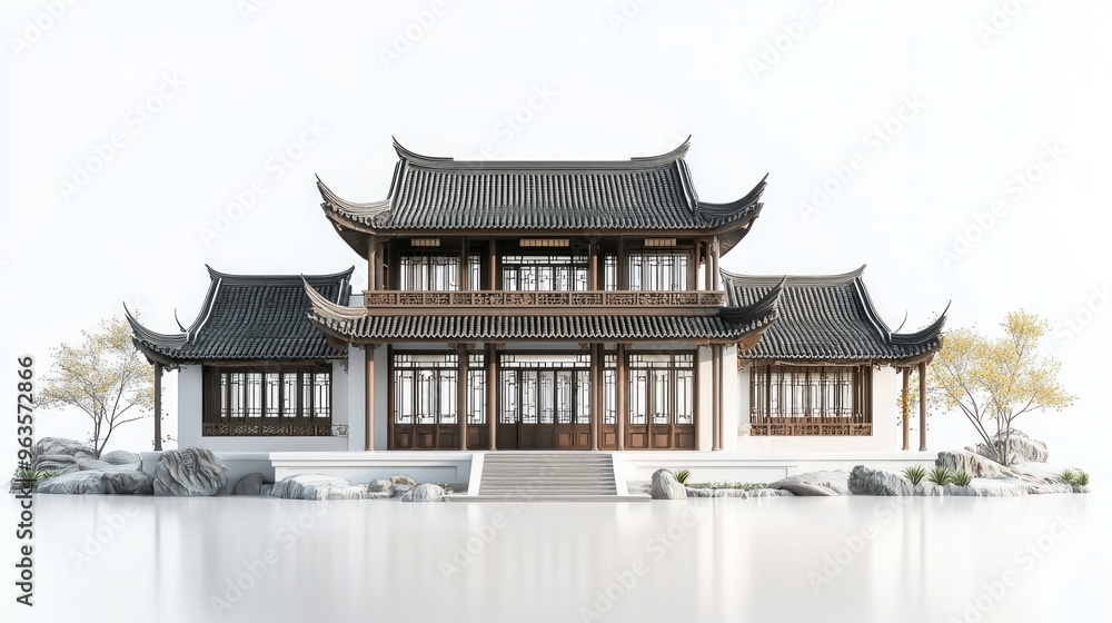 Adorable Chinese-style villa, 3D clay art technique, game-inspired architectural render, pristine white backdrop, high vantage point side view, detailed and charming design Adorable Chinese-style villa, 3D clay art technique, game-inspired architectural render, pristine white backdrop, high vantage point side view, detailed and charming design