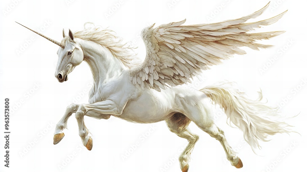 white pegasus on white background, majestic mythical horse with wings white pegasus on white background, majestic mythical horse with wings