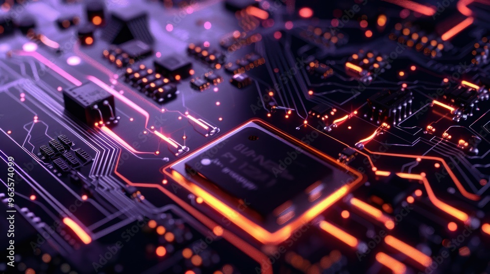 Close-up of a Circuit Board with Glowing Traces Close-up of a Circuit Board with Glowing Traces