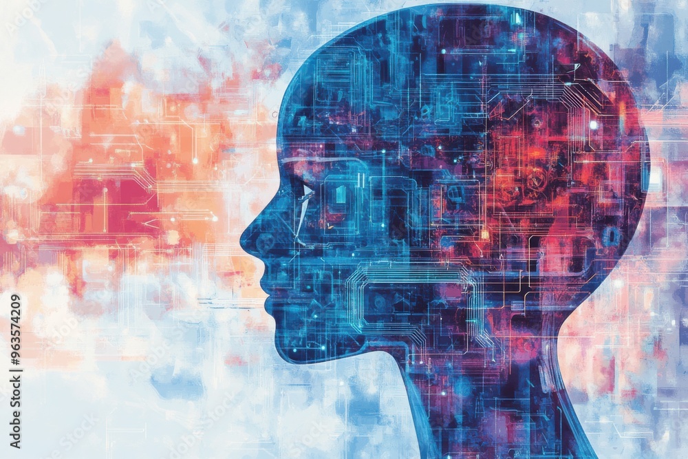 Ai technology background with futuristic human profile and circuitry design Ai technology background with futuristic human profile and circuitry design