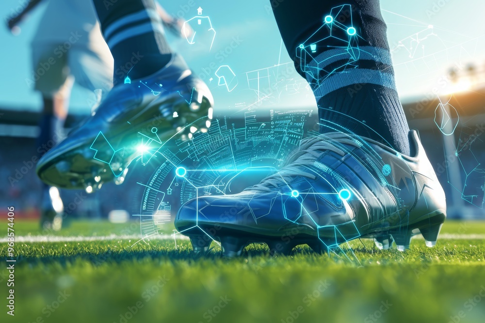 Soccer Strategy Visualization: Close-Up of Football Boots on Grass with ...
