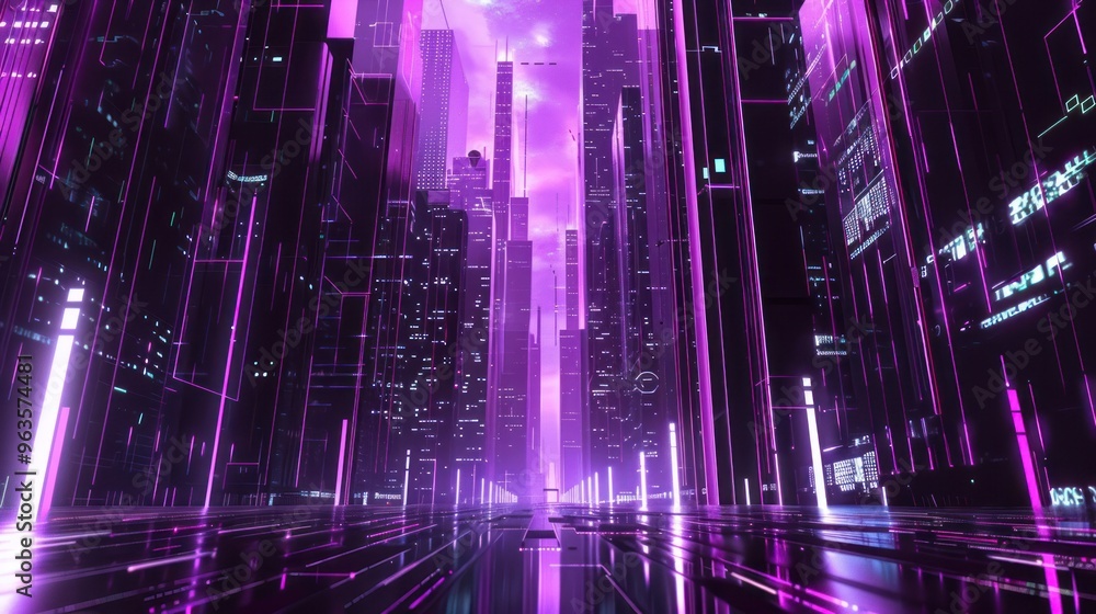Obraz premium Neon Cityscape: A Futuristic Perspective