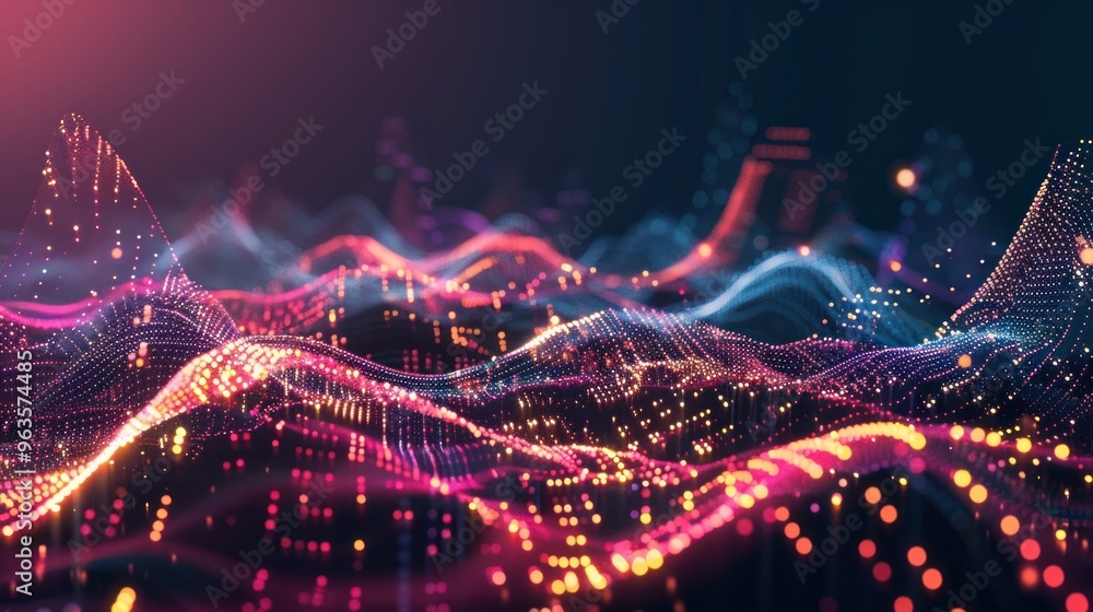 Fototapeta premium Abstract Digital Landscape with Glowing Particles