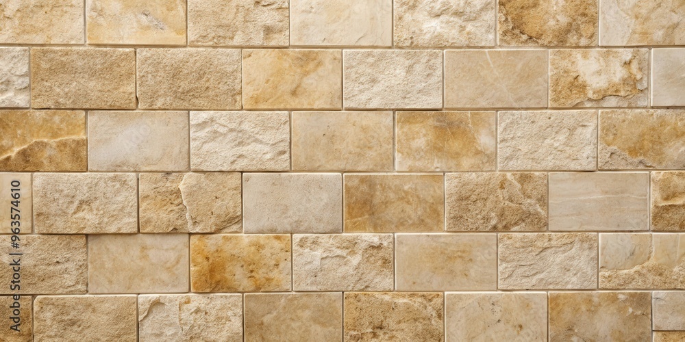 Naklejka premium Close up of a beige stone wall texture with limestone tiles background