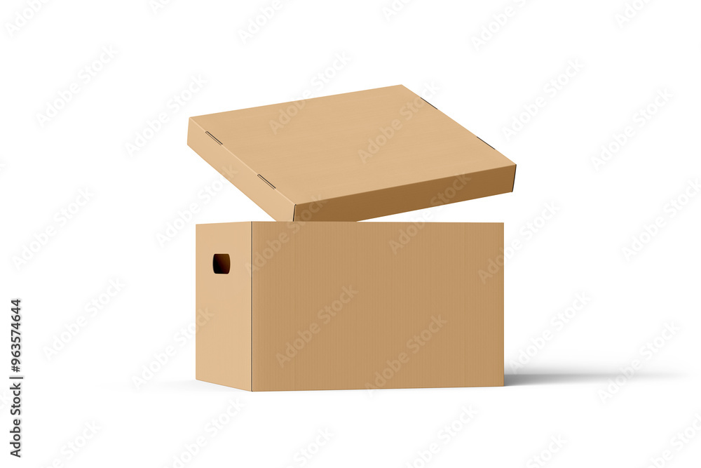 Fototapeta premium brown Cardboard box with lid isolated on white background. paper packaging mockup