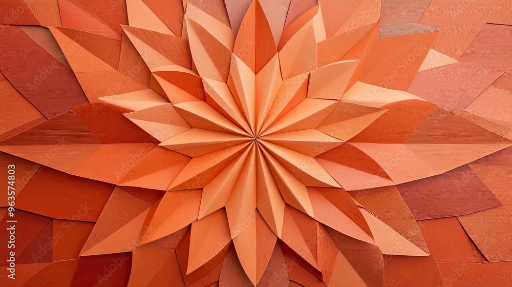 Obraz premium Vibrant paper art creating a stunning star shape, showcasing a harmonious blend of warm orange tones and intricate patterns.