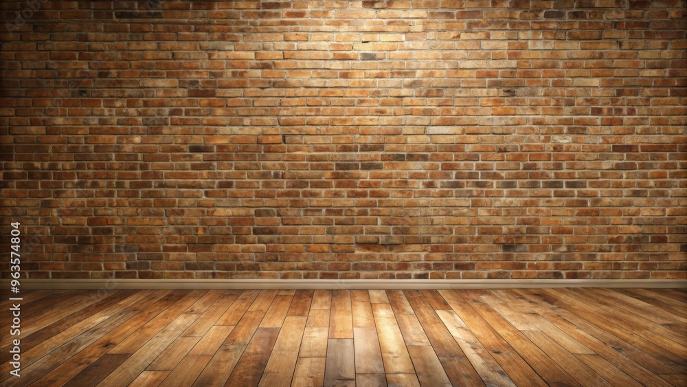 Interior background of room with exposed brick wall and hardwood floor in render Interior background of room with exposed brick wall and hardwood floor in render