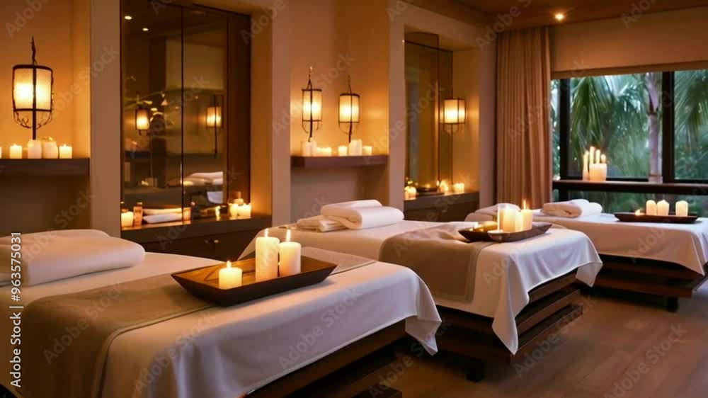 Relaxing Spa Setting with Three Massage Tables Relaxing Spa Setting with Three Massage Tables