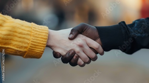 Mutual Respect and Trust: A Diverse Handshake in Nature's Embrace - Symbol of Unity and Integrity