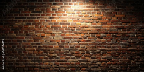 Dark and atmospheric old brick wall with dim lighting, creating a sense of mystery and history photo